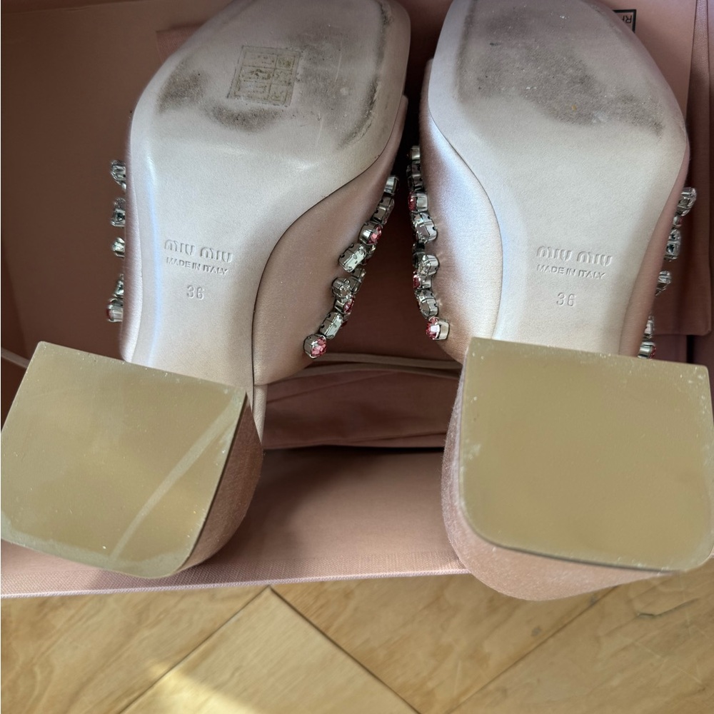 NWT Miu Miu Pink Crystal Embellished Mules platform 36 - Picture 6 of 6